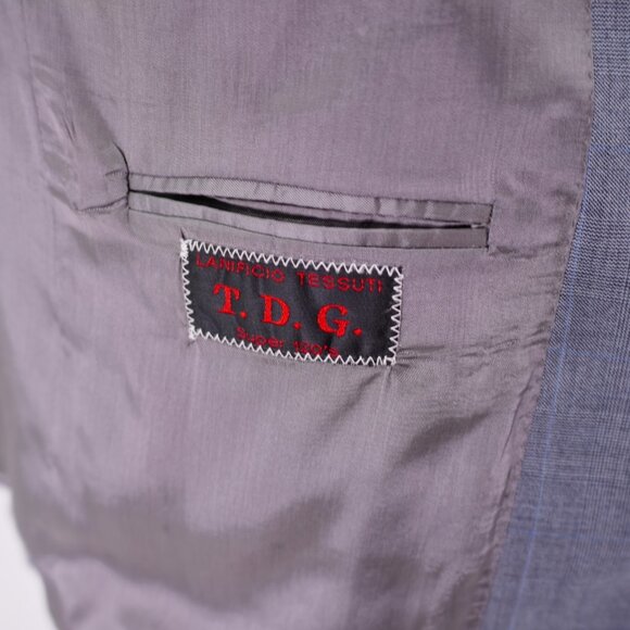 Cesarani Wool Gray Plaid W/ Blue Windowpane 2 Piece Suit 46R 40 / 25.5 Short Leg - Picture 15 of 16